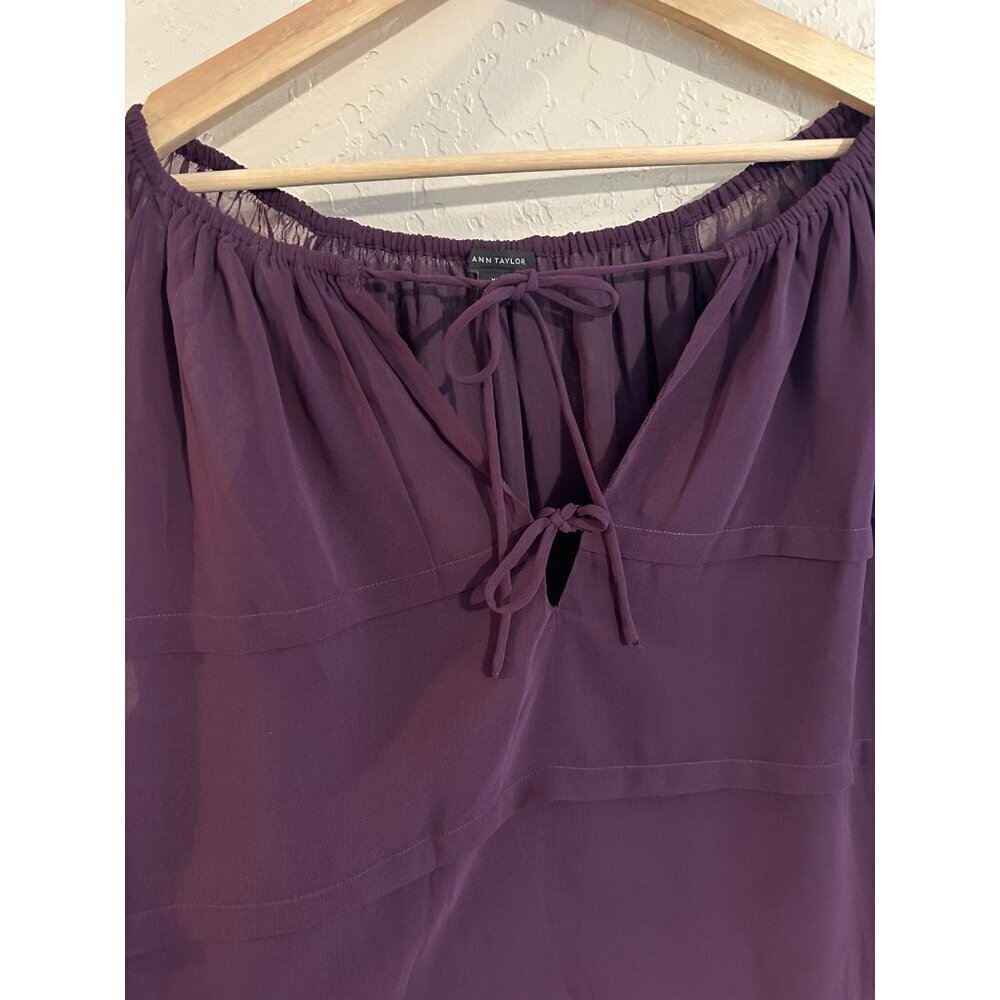 Y Ann Taylor XL Purple Chiffon Tiered Wide Arm Oversized Fairy Tie Blouse - Picture 6 of 10